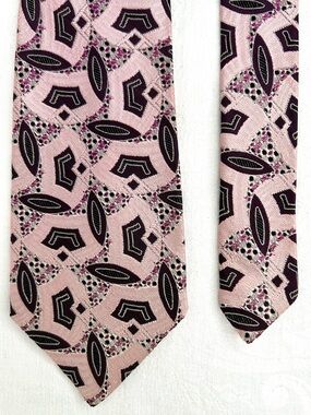 Vintage Pink & Black Tie  70s Wide Geometric Metallic Shimmery Disco Tie